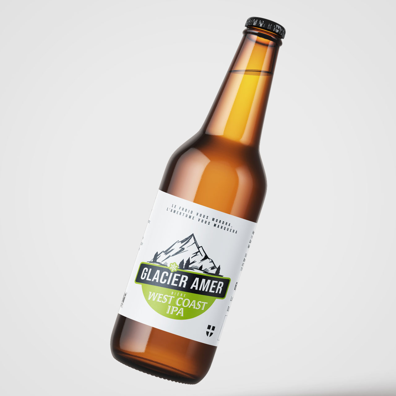 Glacier Amer, la bière IPA fabriqué par la Brasserie des Neiges - Etiquette réalisé par l'agence Cola Com